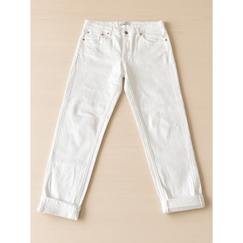 Zara Woman Premium Denim White Straight Leg Distressed Jeans Size 8 EUR 40